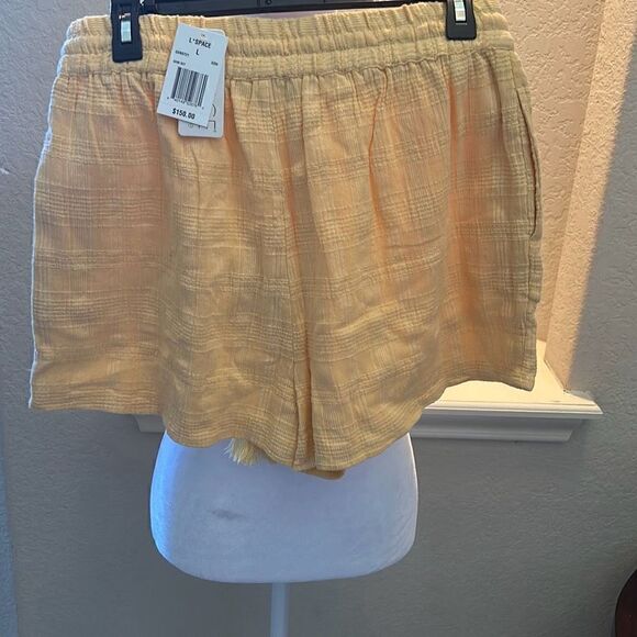 L Space Womens Large Pull On Elastic Waist Shorts Yellow Textured Tassels NWT - Picture 3 of 6